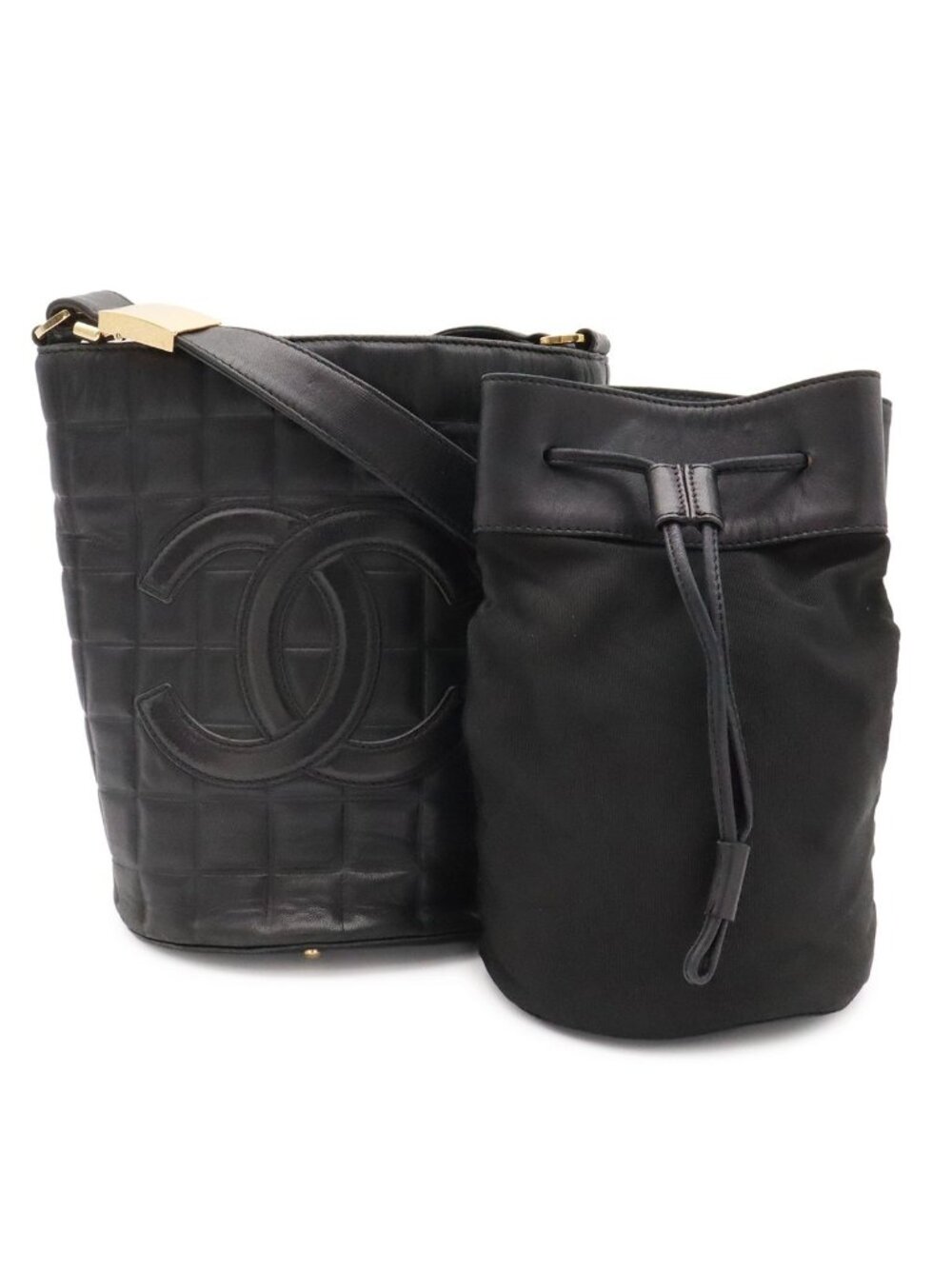 Chanel Choco Bar CC Logo Shoulder Bag Leather Black